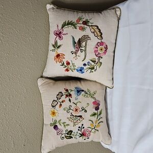 Handcrafted Embroidered Crewel Pillows Florals, Butterfly, Bird Epic Cottagecore